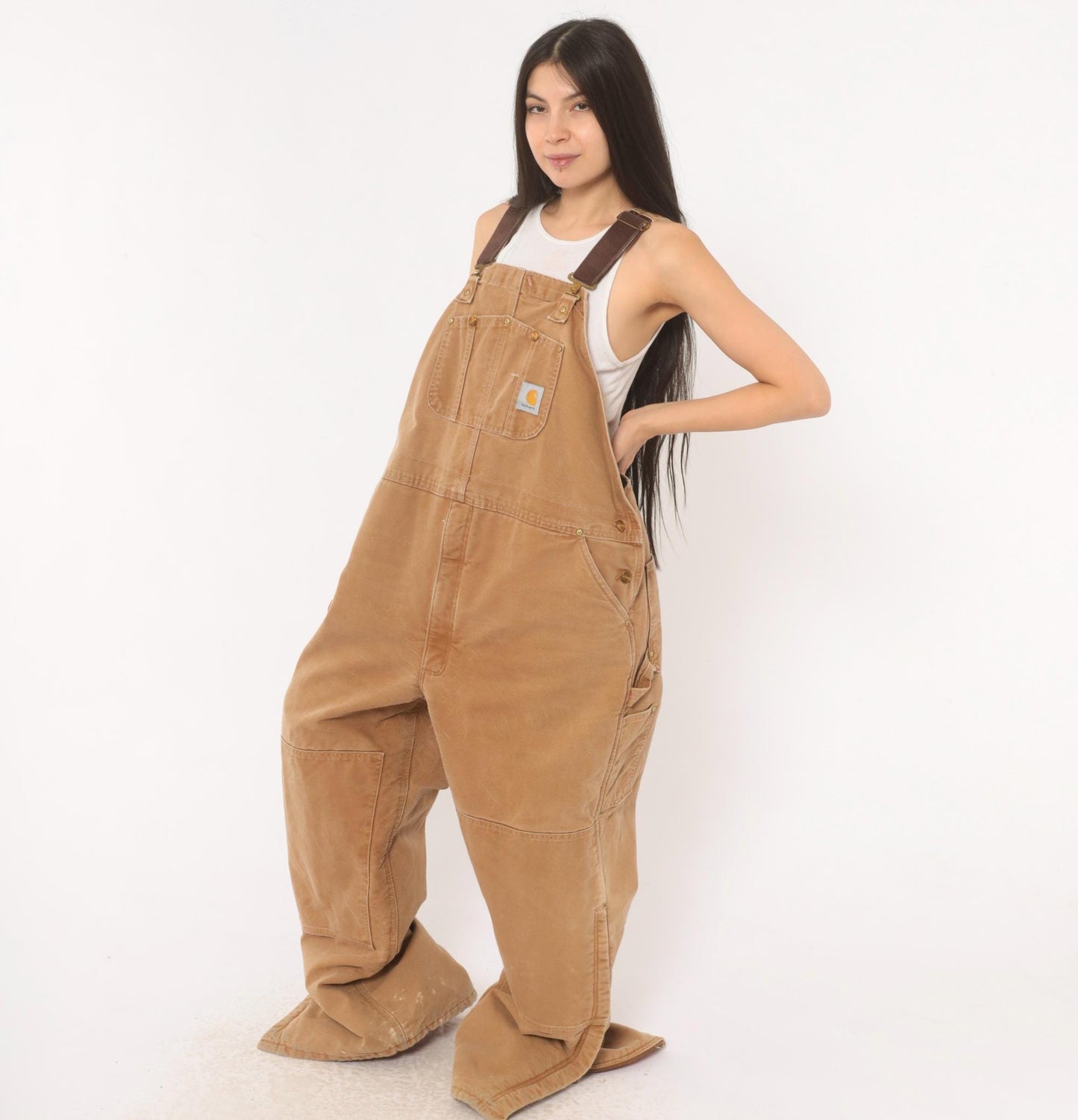 Y2K Carhartt Double Knee Bib Overalls Tan Duck Canvas Workwear XXXL
