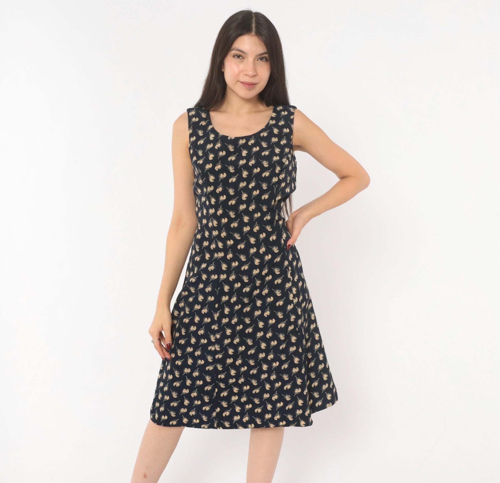 90s Danny & Nicole Navy Tulip Sundress Scoop Neck A-Line Knee Length Small