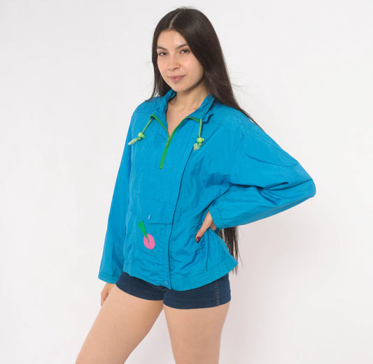 90s Andy Johns Teal Geometric Anorak Half-Zip Windbreaker Medium