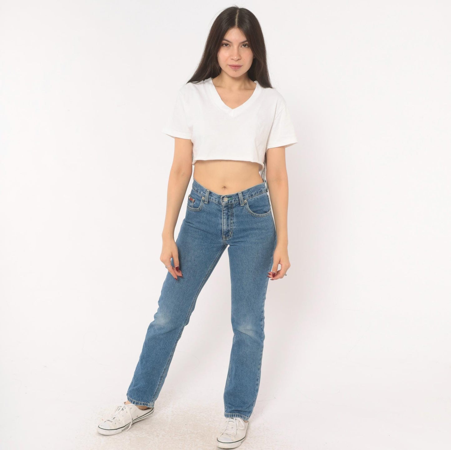 Tommy Hilfiger High Waist Straight Leg Mom Jeans Medium Wash Blue Cotton Extra Small XS