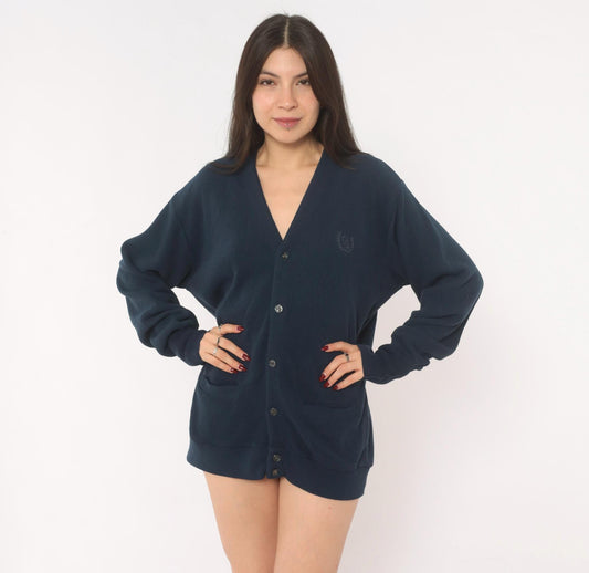Geoffrey Beene Navy Cardigan V-Neck Button Front Knit Sweater Medium M
