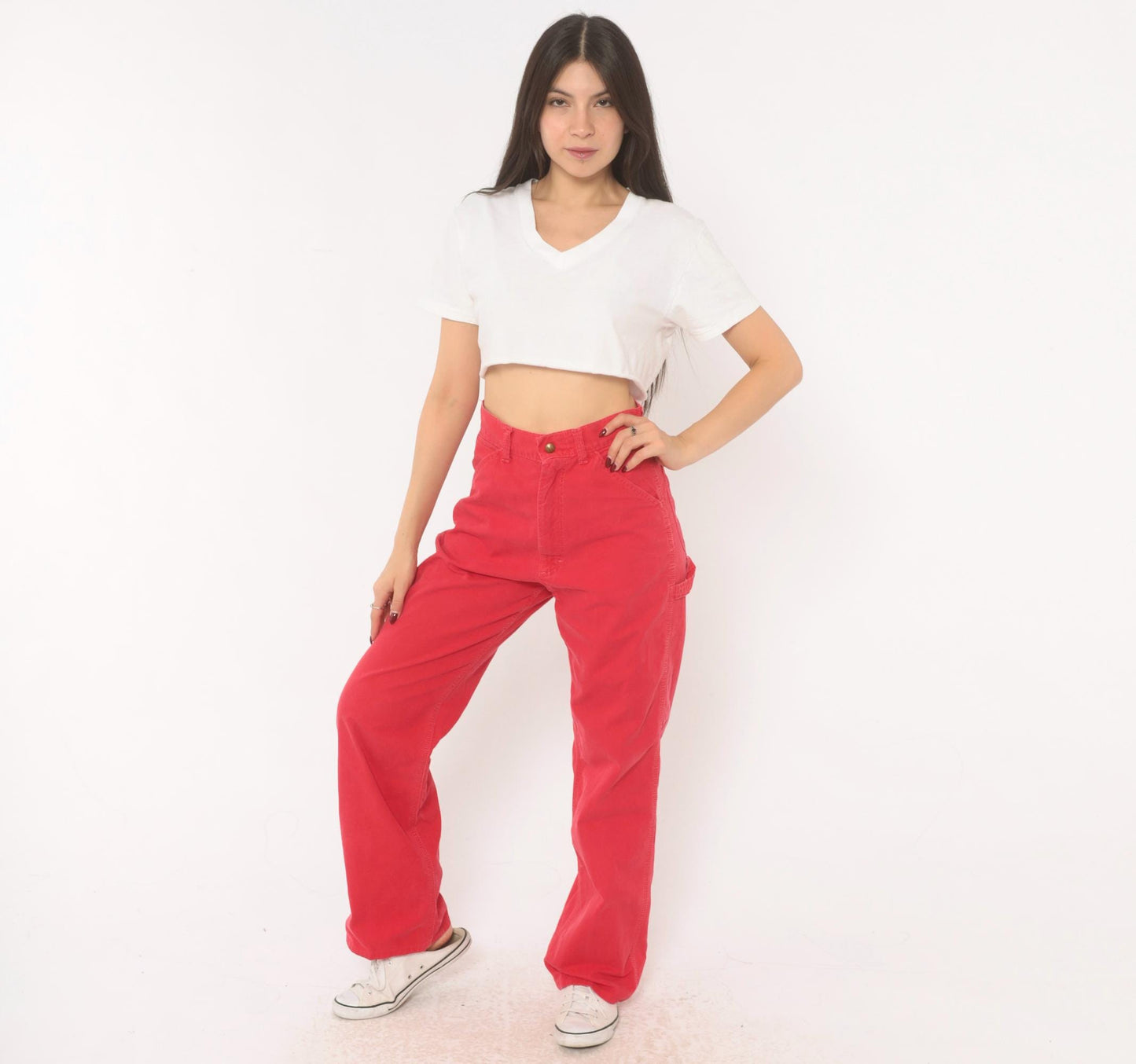 90s Lee Carpenter Pants Red Cotton High Rise Straight Leg Small S