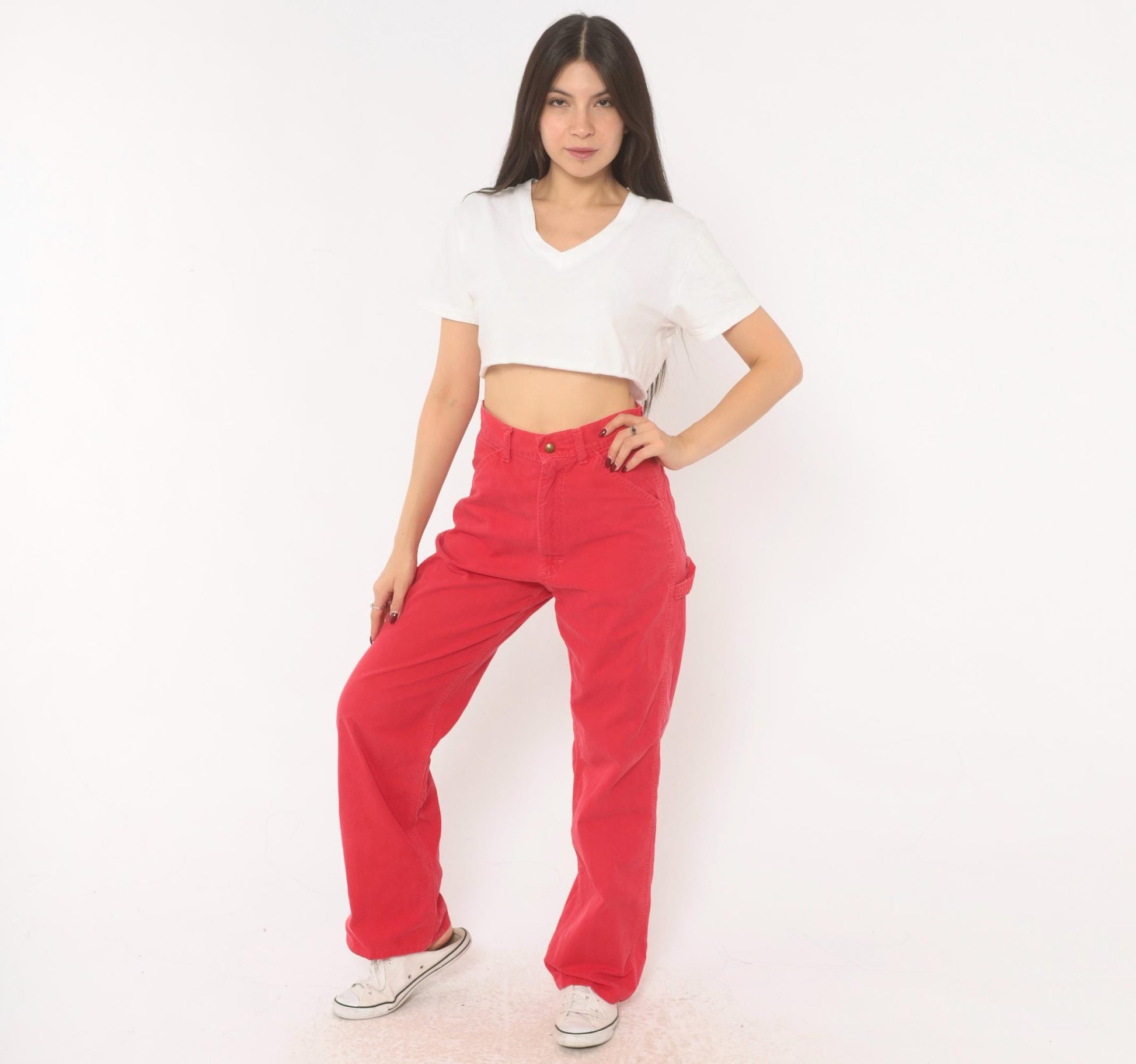 90s Lee Carpenter Pants Red Cotton High Rise Straight Leg Small S