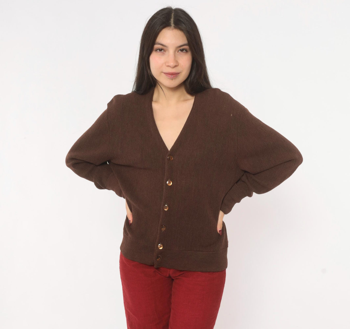 80s Arnold Palmer Wool Cardigan Chocolate Brown V-Neck Button Front Medium