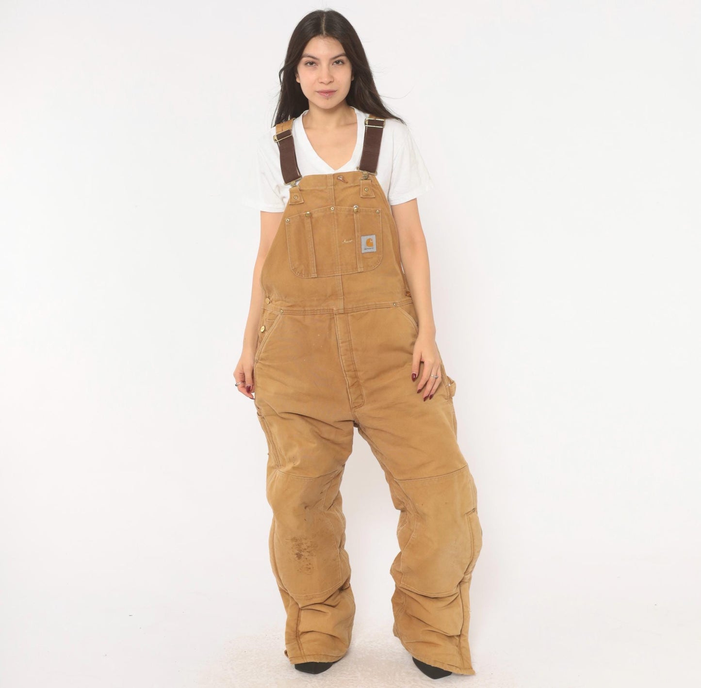Carhartt Double Knee Bib Overalls Tan Duck Canvas Workwear Extra Large XL