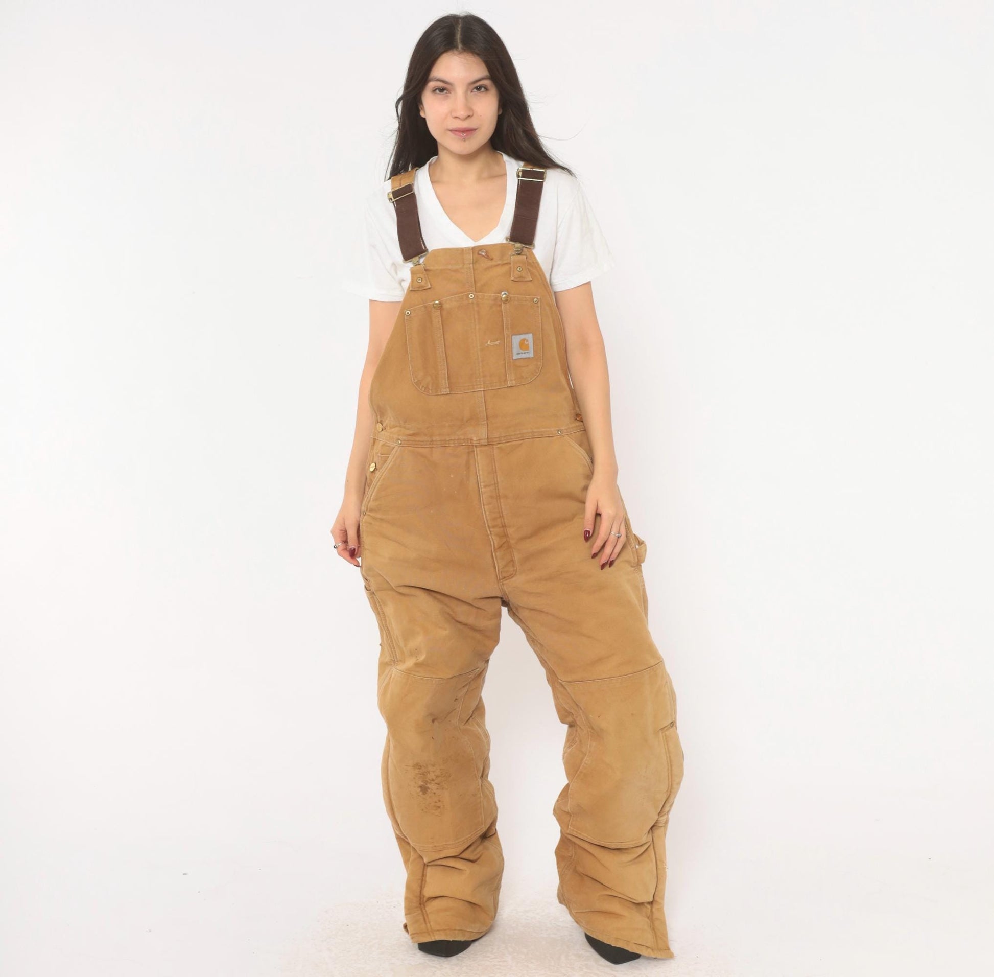 Carhartt Double Knee Bib Overalls Tan Duck Canvas Workwear Extra Large XL