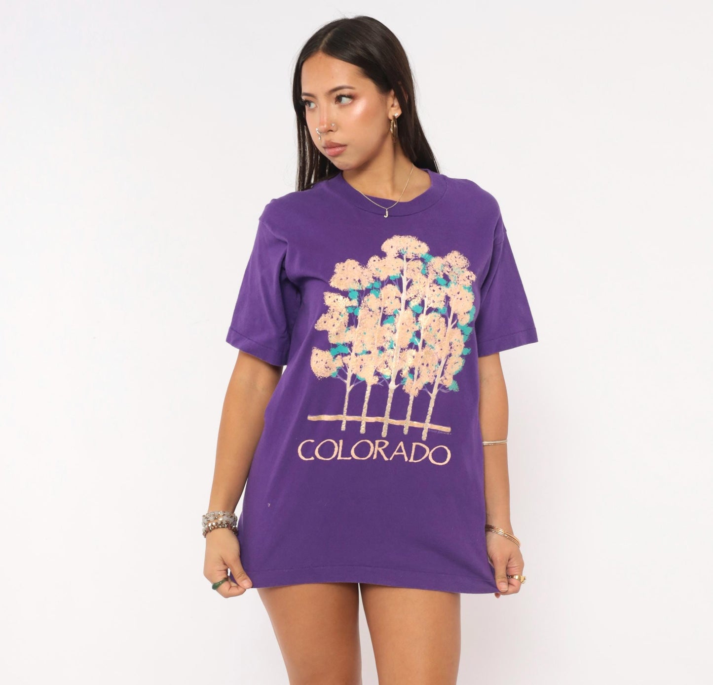 90s Colorado Aspen Trees Graphic Tee Fruit Of The Loom Purple Cotton Medium