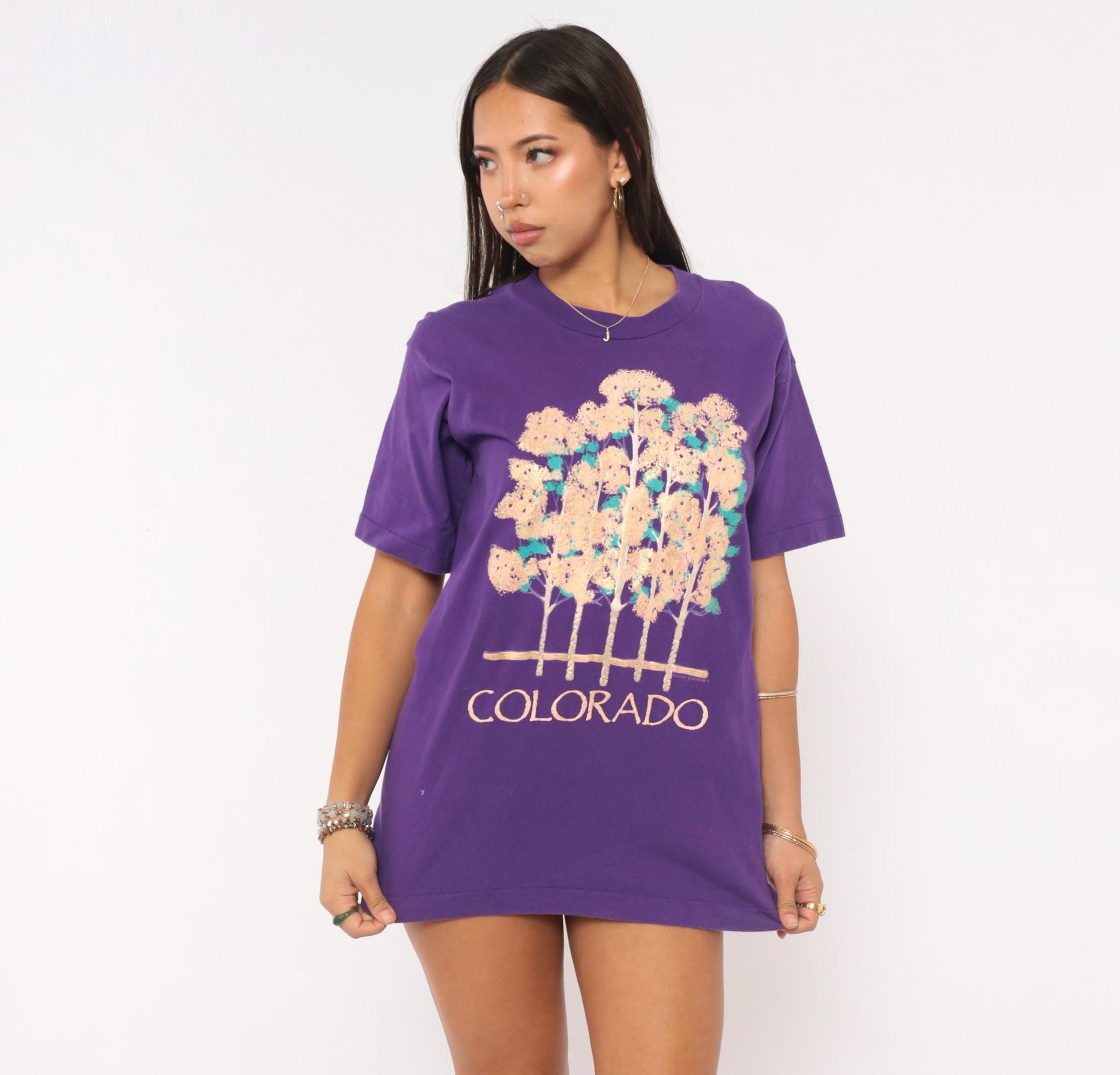 90s Colorado Aspen Trees Graphic Tee Fruit Of The Loom Purple Cotton Medium