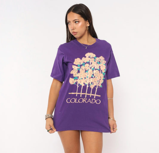 90s Colorado Aspen Trees Graphic Tee Fruit Of The Loom Purple Cotton Medium