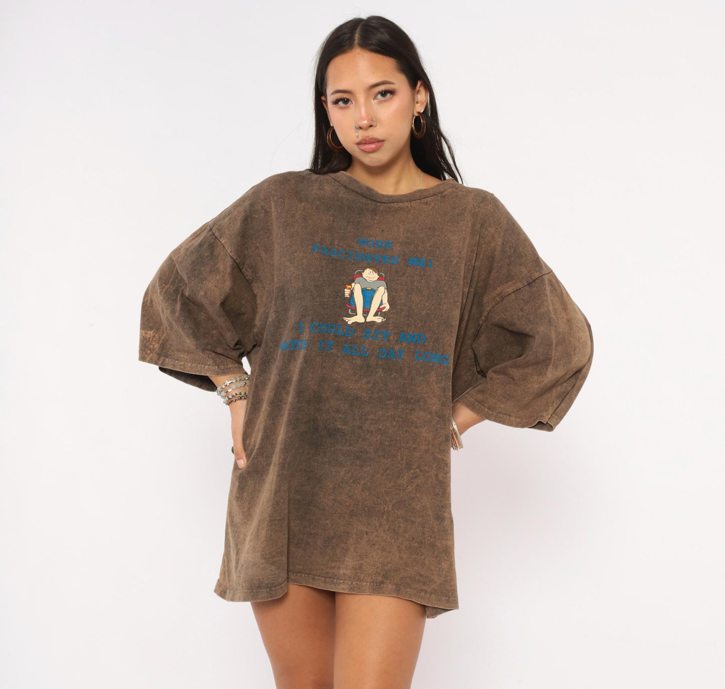 90s North Crest Acid Wash Graphic Tee Brown Cotton Unisex Extra Large