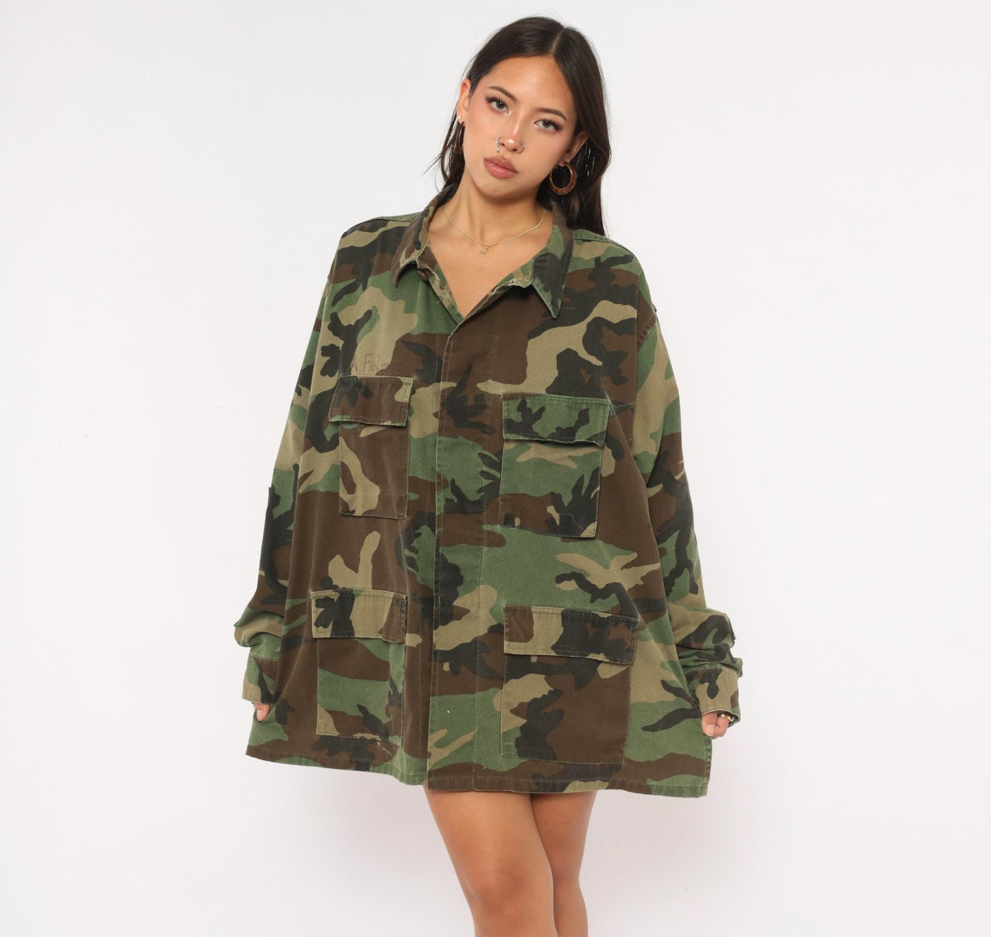 90s Propper Woodland Camo BDU Shirt Jacket Olive Brown Utility Extra Large XL