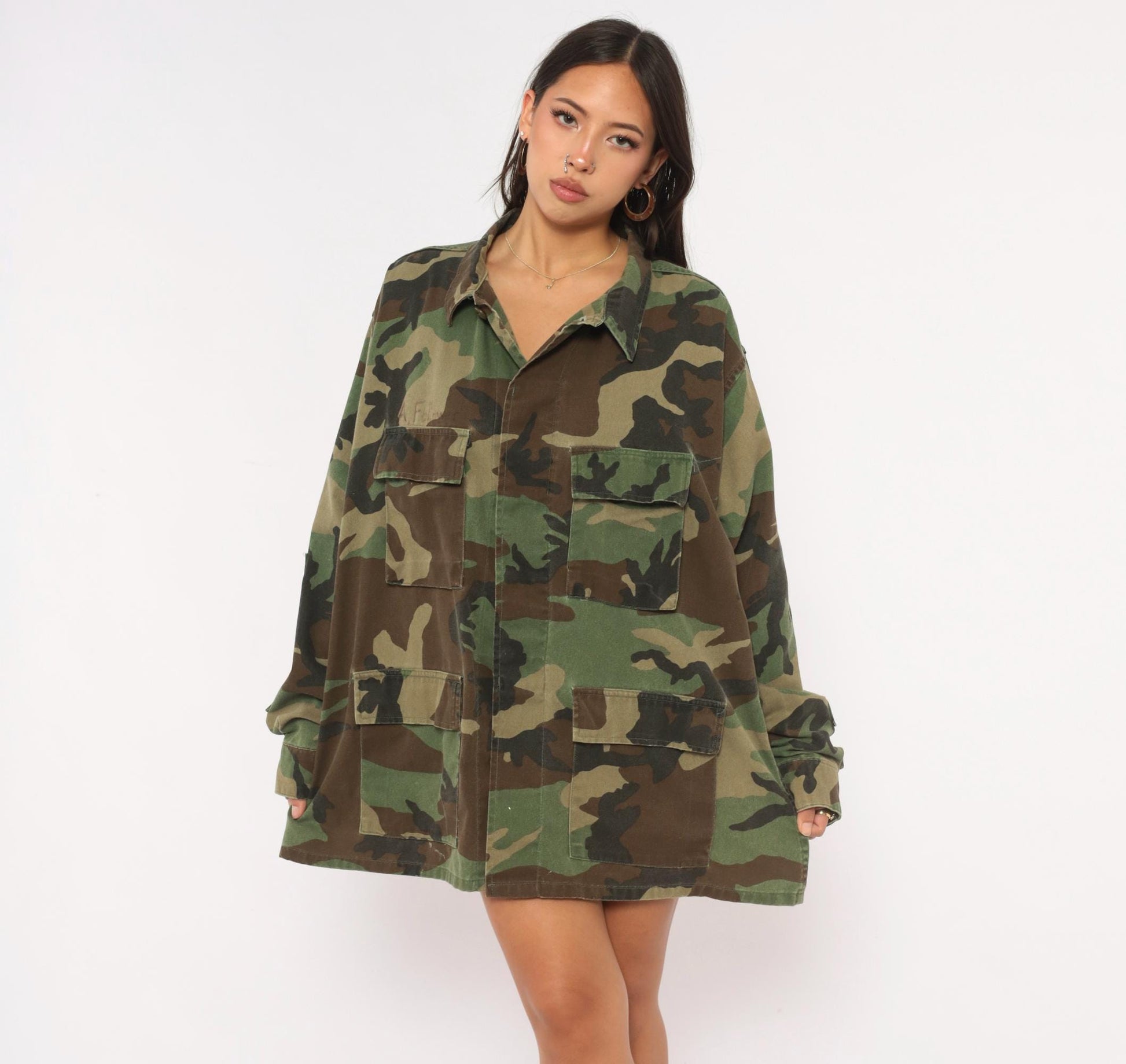 90s Propper Woodland Camo BDU Shirt Jacket Olive Brown Utility Extra Large XL