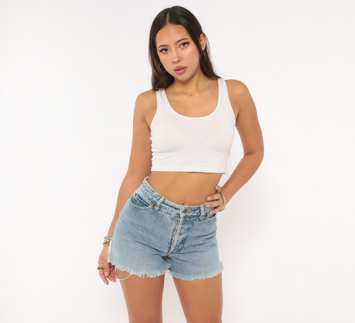 90s Guess Denim Cutoff Shorts Light Wash High Waisted Frayed Hem Small