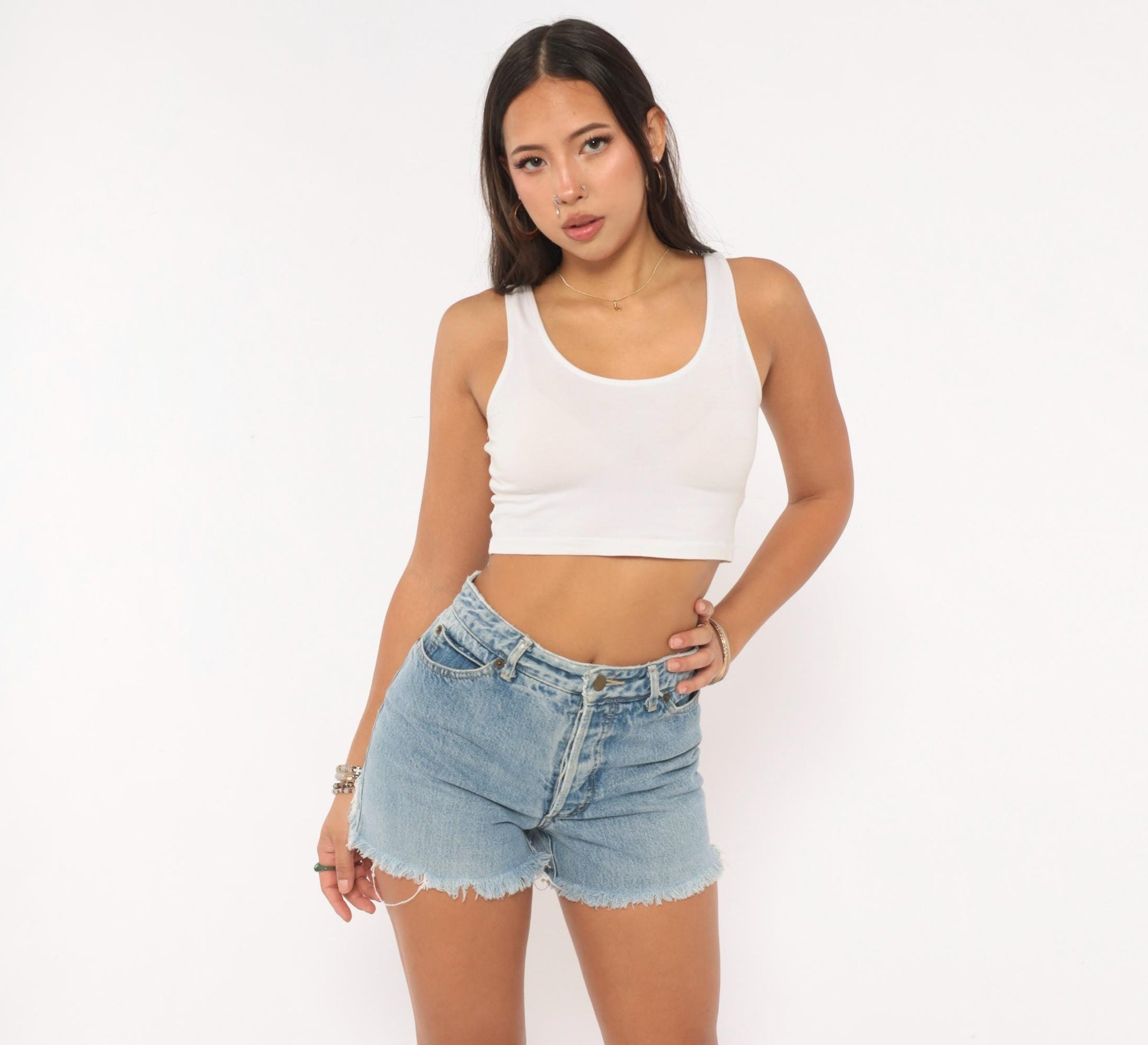 90s Guess Denim Cutoff Shorts Light Wash High Waisted Frayed Hem Small