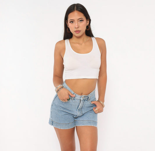 90s Bongo Blue Jeans Light Wash Cutoff Denim Shorts High Waisted Small 26