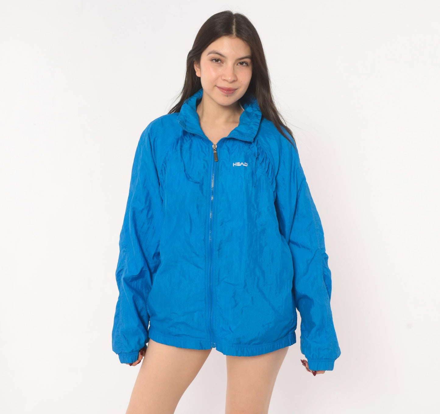 90s Head Windbreaker Cobalt Blue Nylon Zip Jacket Medium