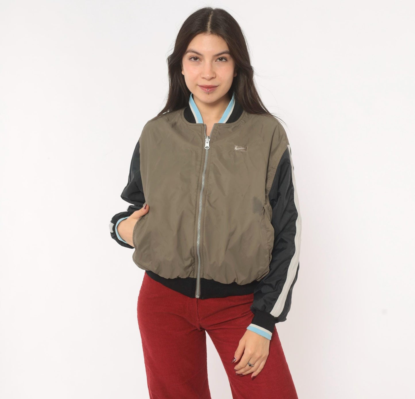 00s Nike Reversible Bomber Windbreaker Grey Fleece Taupe Colorblock Small