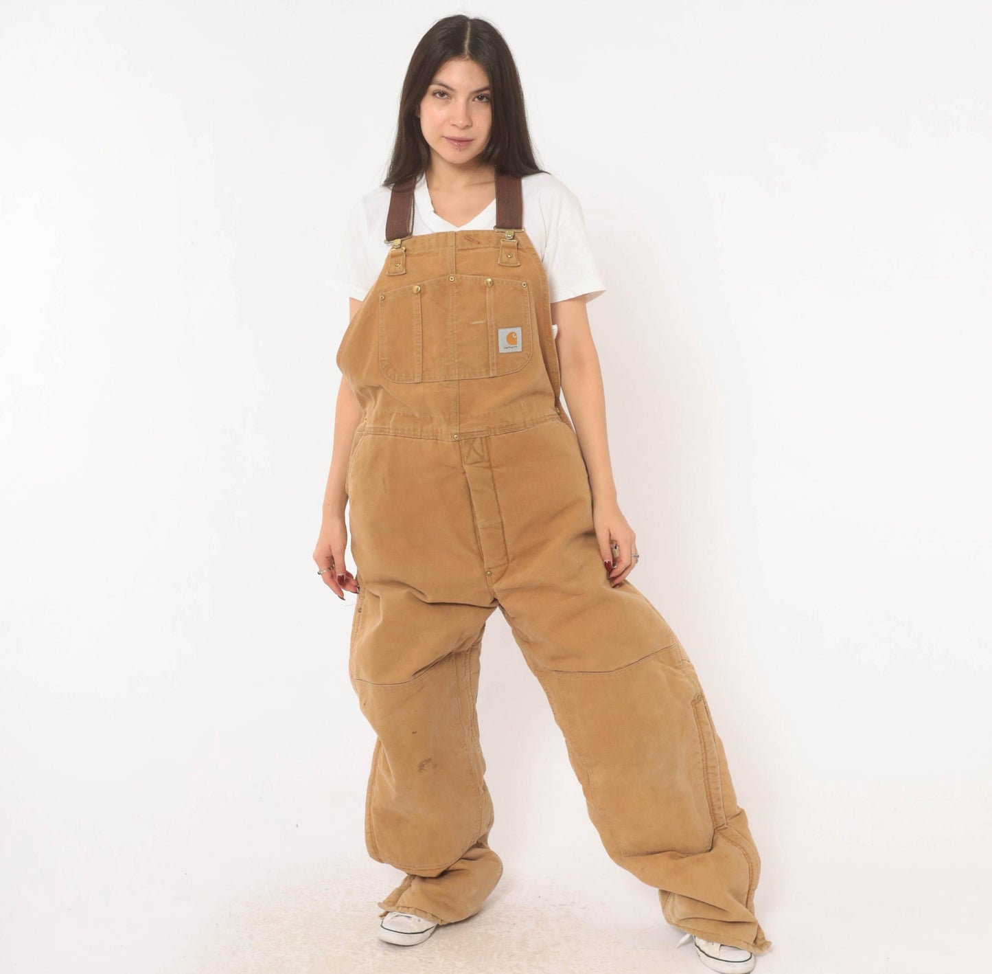 Carhartt Quilted Bib Overalls Tan Duck Canvas Double Knee Workwear XXL