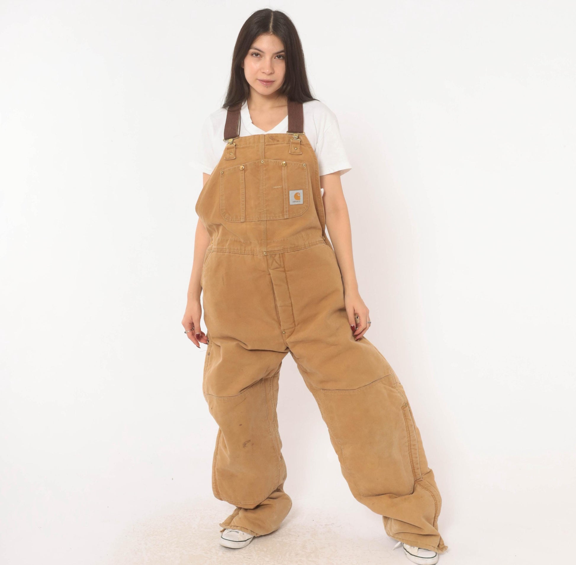 Carhartt Quilted Bib Overalls Tan Duck Canvas Double Knee Workwear XXL