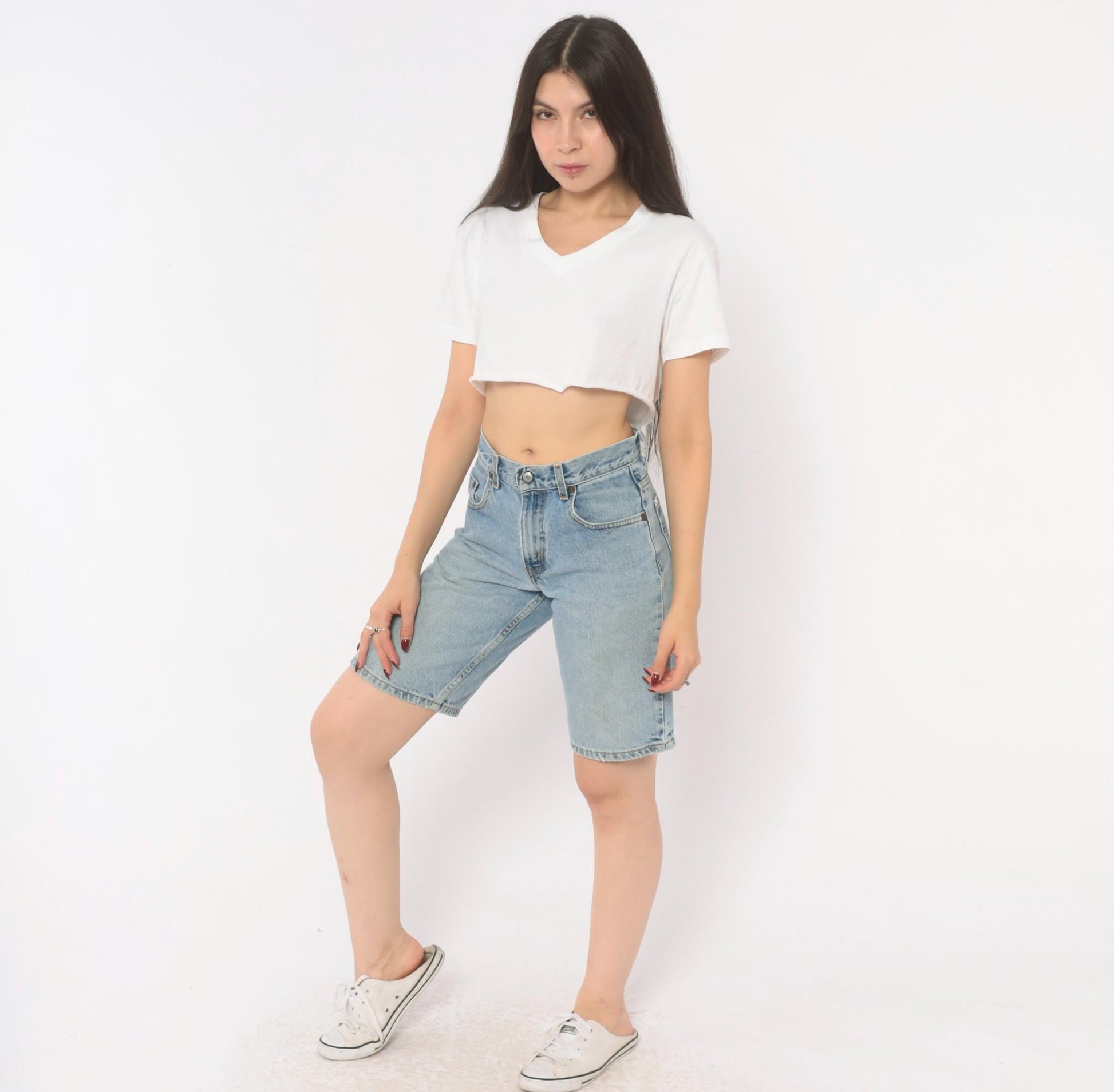 Levi's 570 Denim Shorts Light Wash High Rise Bermuda Y2K Small 27