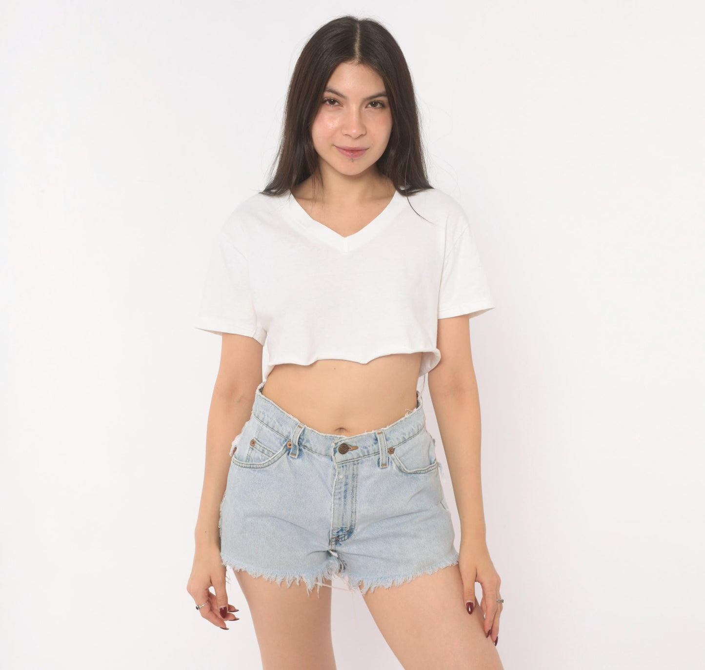90s Levi's Cutoff Denim Shorts Light Wash High Rise Button Fly Small