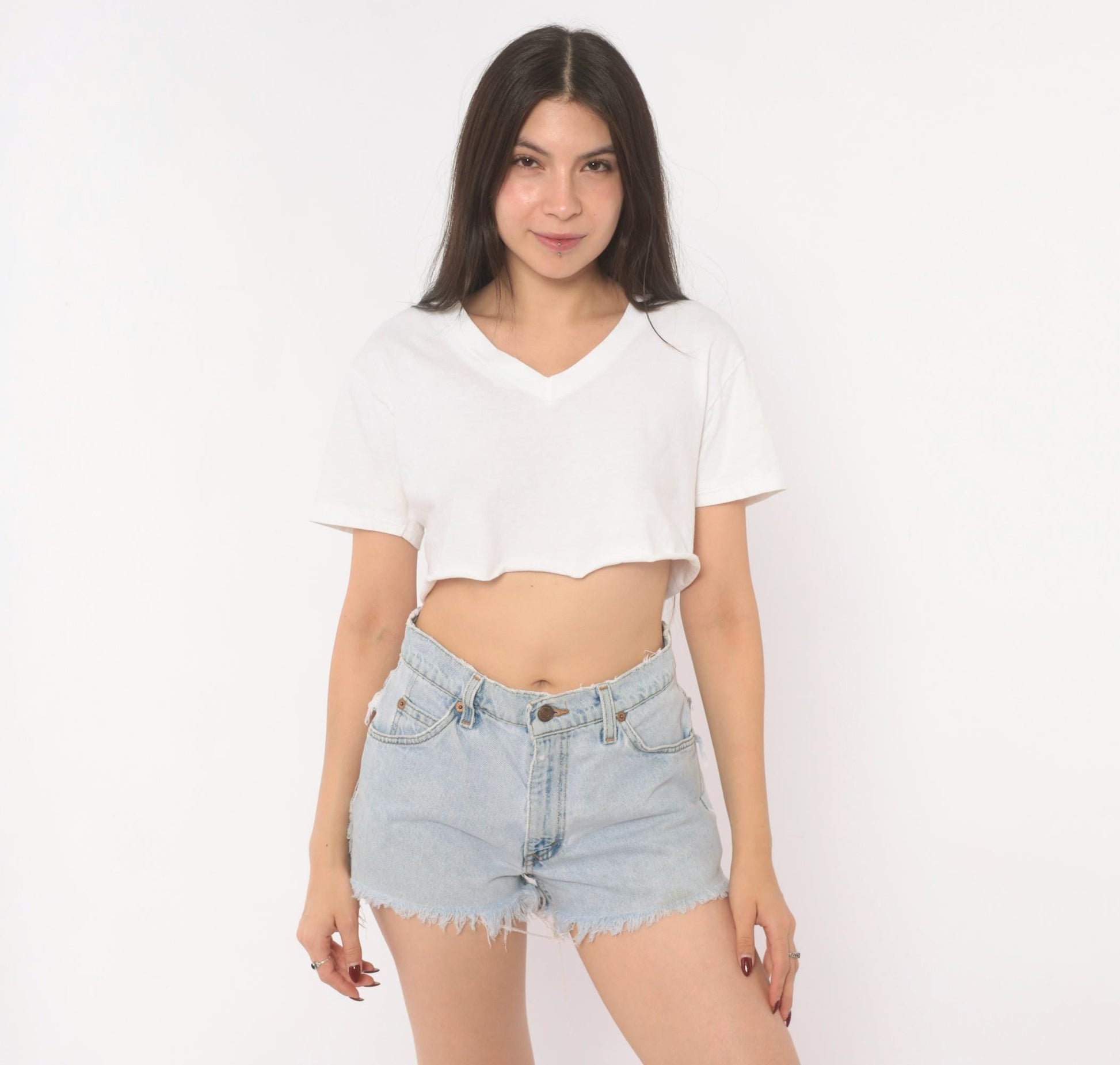 90s Levi's Cutoff Denim Shorts Light Wash High Rise Button Fly Small