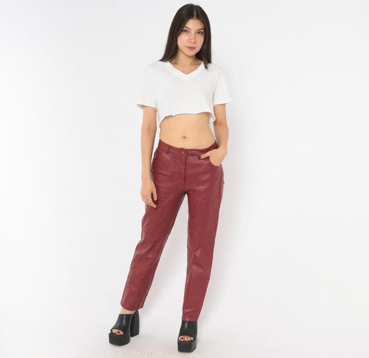 2000s Metrostyle Burgundy Leather Pants Straight Leg Low Rise Small Petite