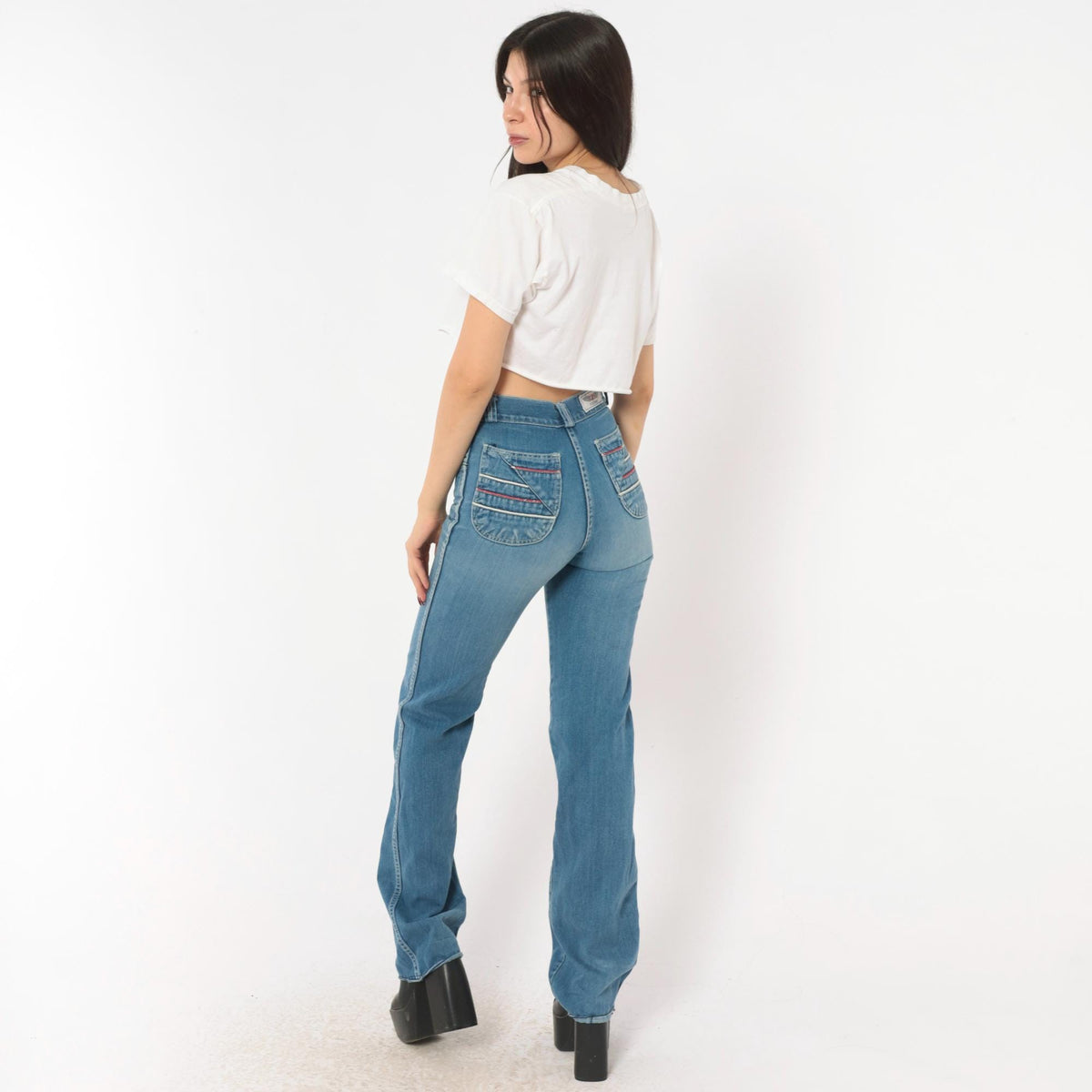 80s Flyers High Waist Straight Leg Jeans Medium Wash Cotton Blue Extra Small XS