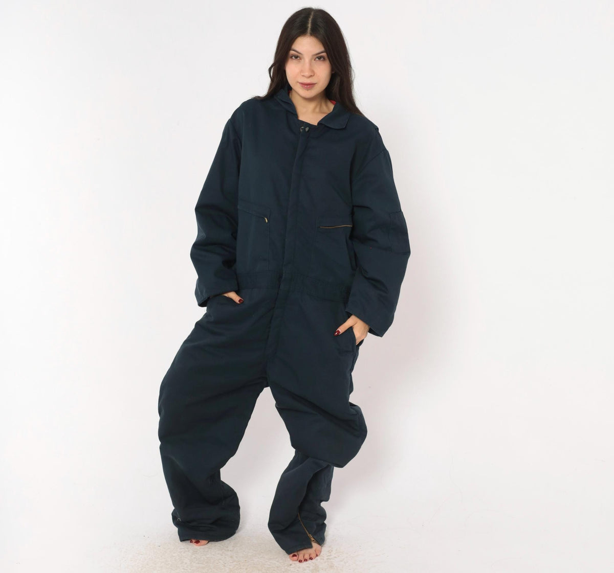 90s Cintas Navy Insulated Coveralls Quilted Lining Workwear Jumpsuit Large