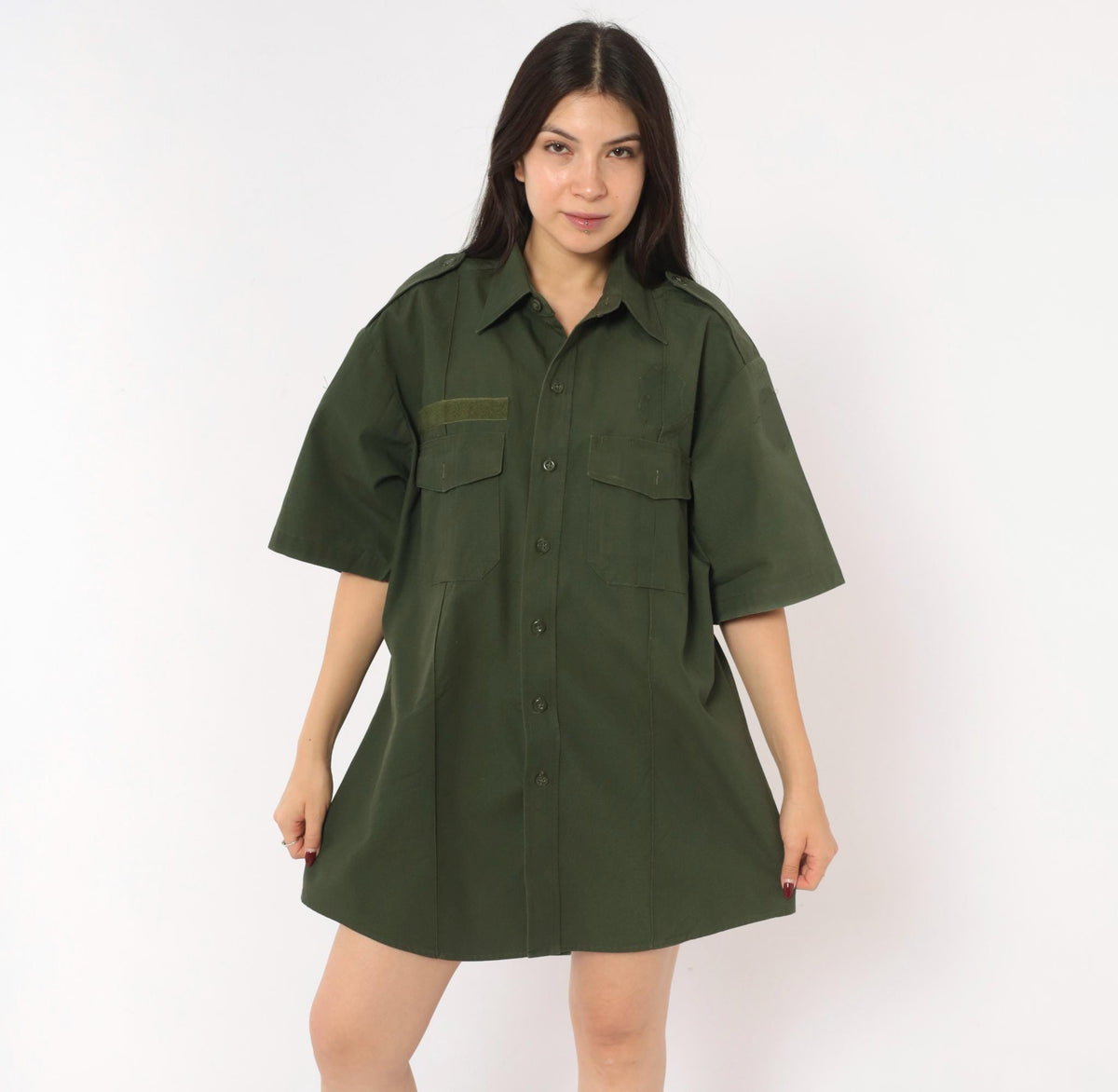 90s Camco Military Shirt Olive Drab Cotton Button-Up Large L