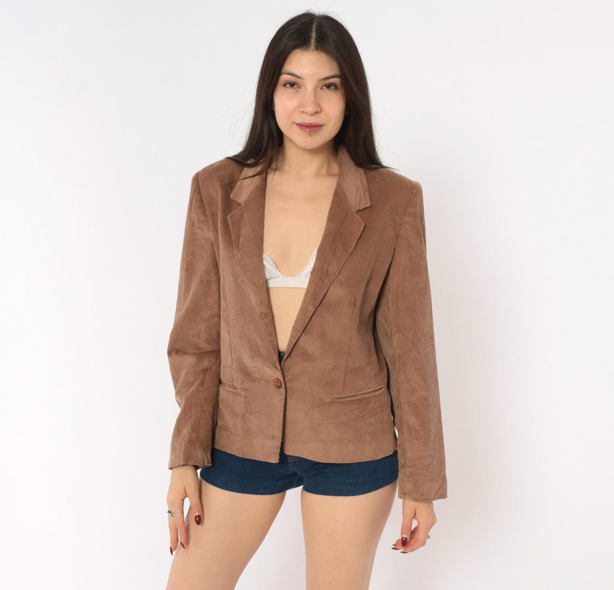 80s Panther Corduroy Blazer Mauve-Brown Notched Lapel Cotton Medium M