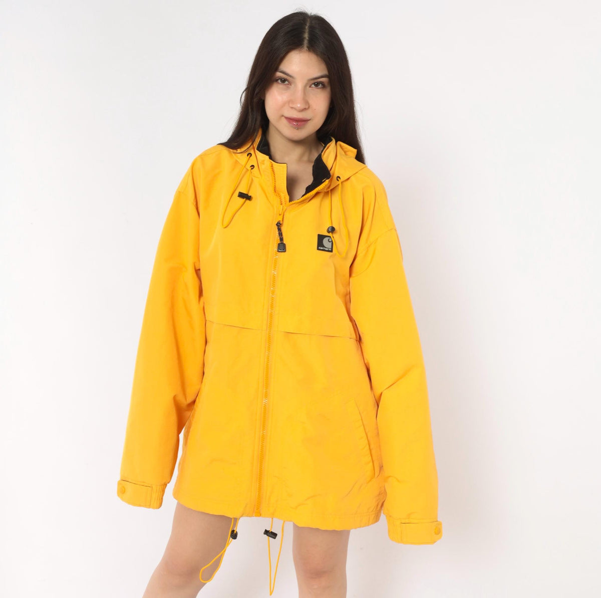 2000s Carhartt Yellow Hooded Windbreaker Jacket Storm Flap XXL