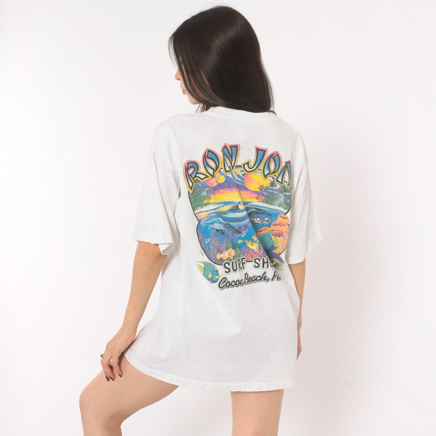 90s Ron Jon Surf Shop Tee White Cotton Graphic Cocoa Beach Large