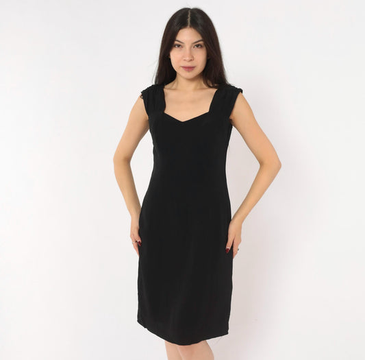 90s Maggy London Black Sweetheart Neckline Dress Cap Sleeve Small