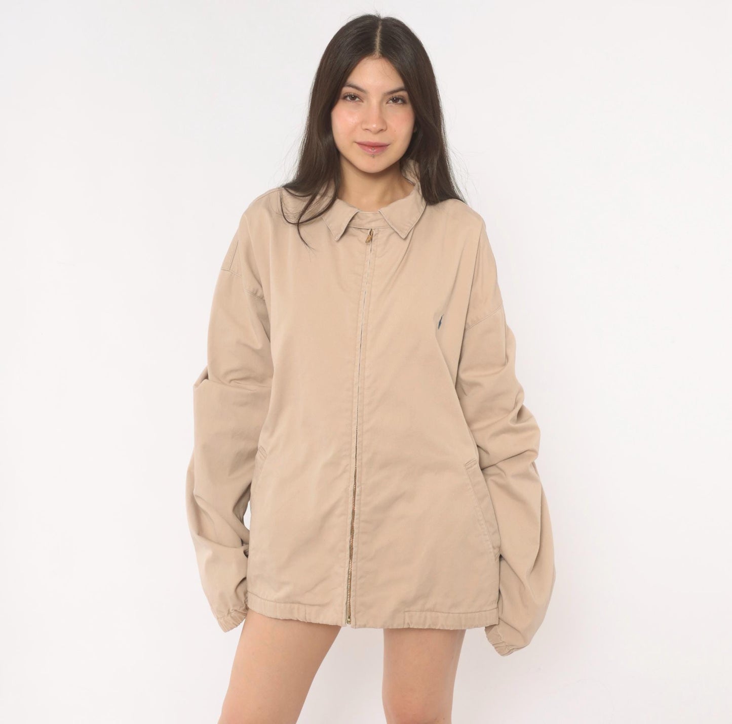 Ralph Lauren Harrington Jacket 90s Tan Cotton Zip Windbreaker XXL