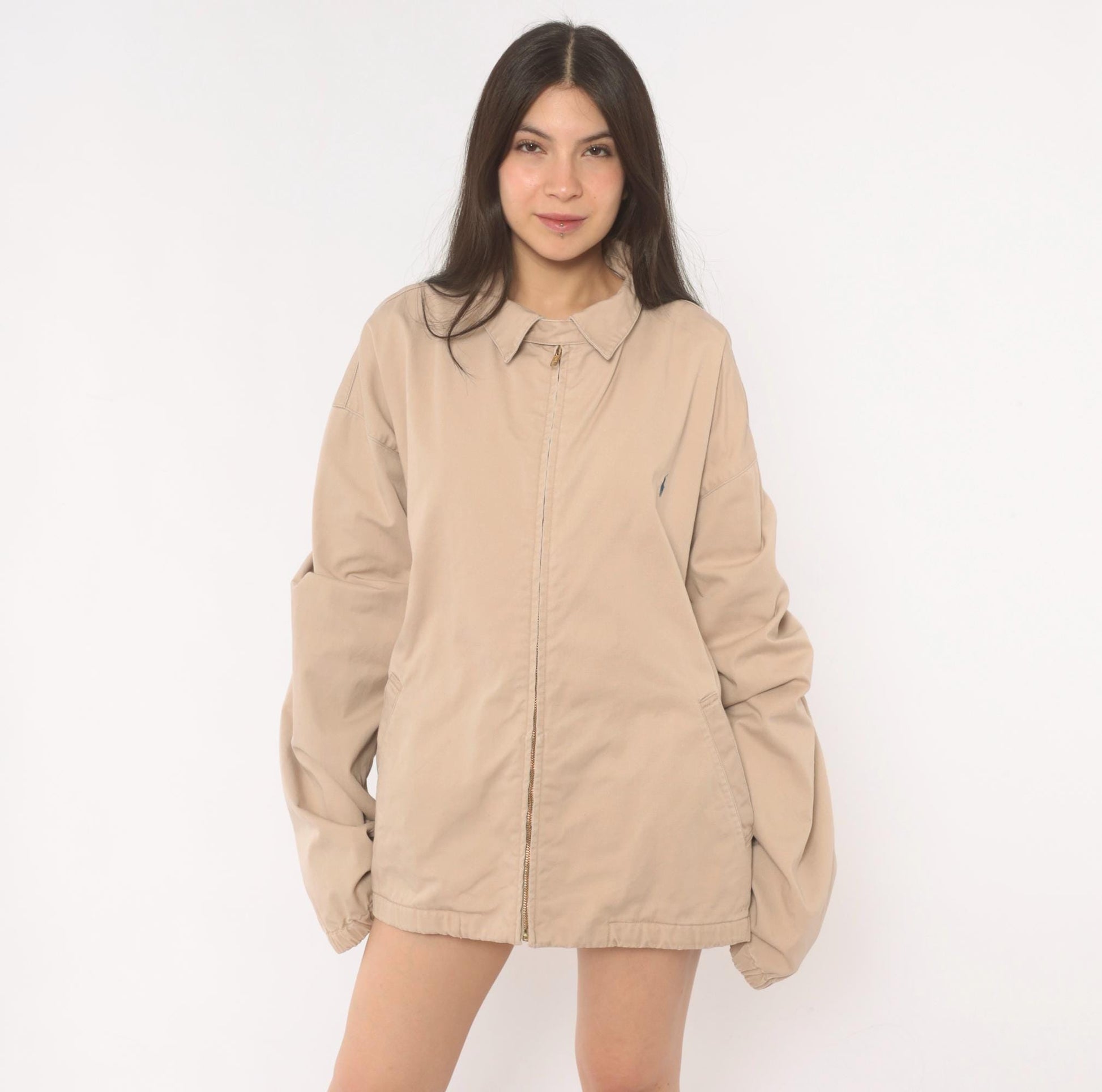 Ralph Lauren Harrington Jacket 90s Tan Cotton Zip Windbreaker XXL