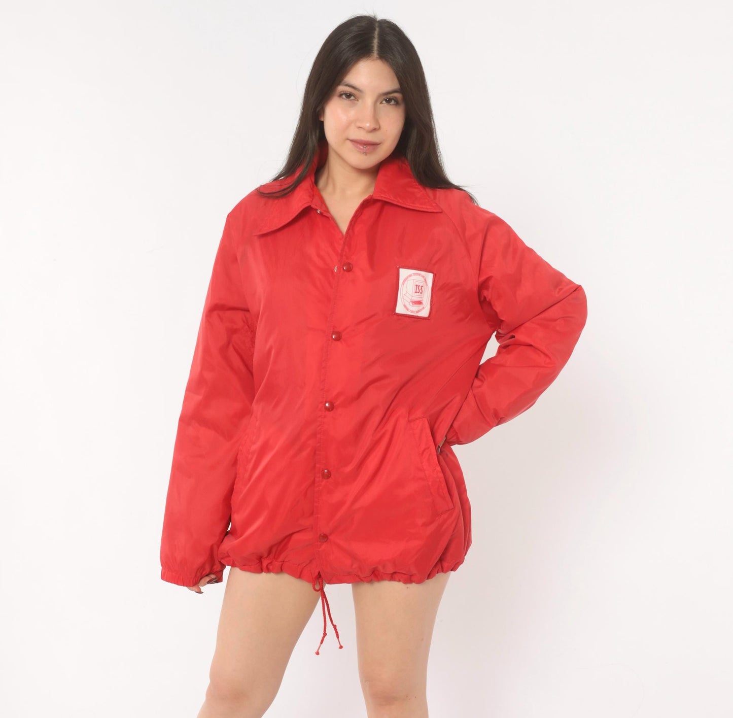 80s Sportsmaster Red Coach Jacket Snap Front Windbreaker Medium M