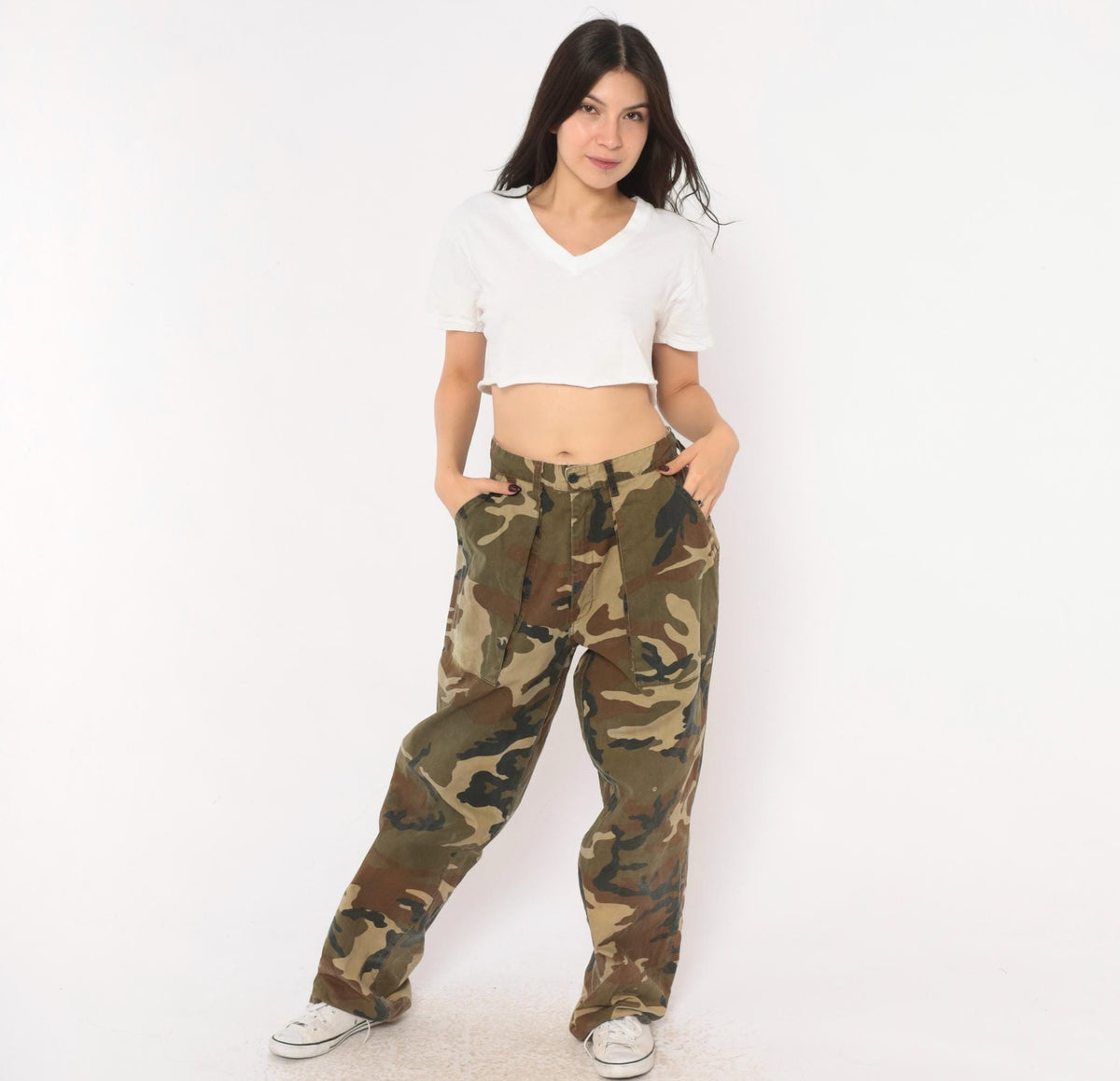 90s Winchester Camo Pants Olive Cotton Baggy Wide Leg Military Medium M