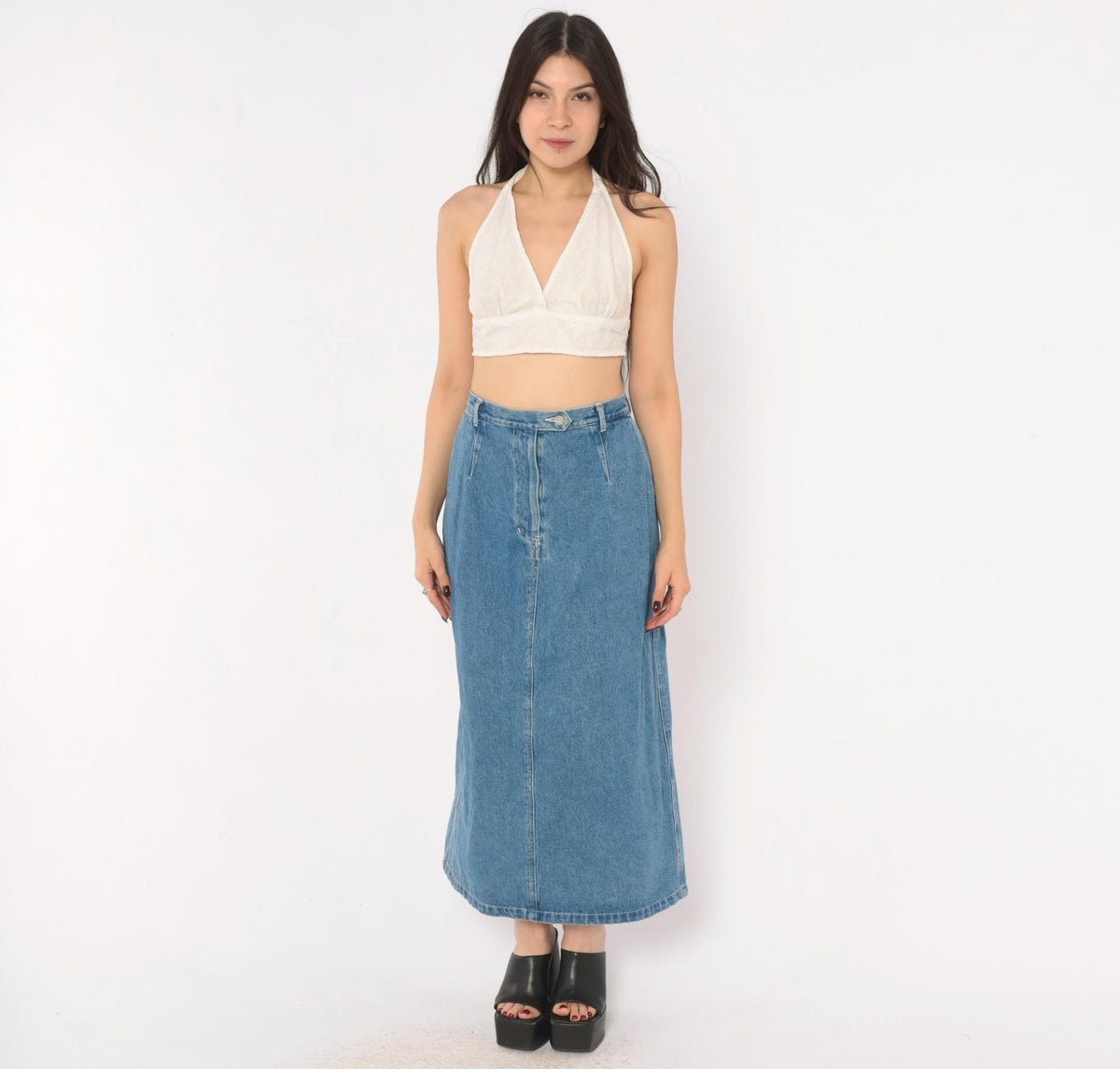 90s Venezia Jeans Denim Maxi Skirt High Waist Blue Cotton Pockets Extra Large XL
