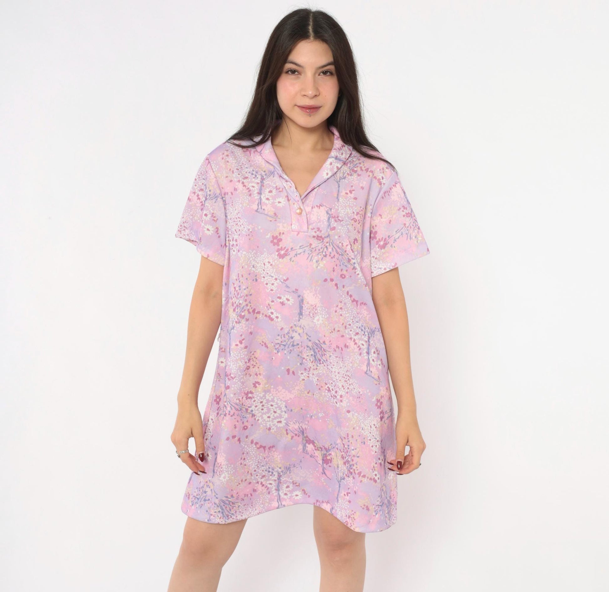 70s Lady Blair Floral Shift Dress Pink Lavender Watercolor Mini Extra Large