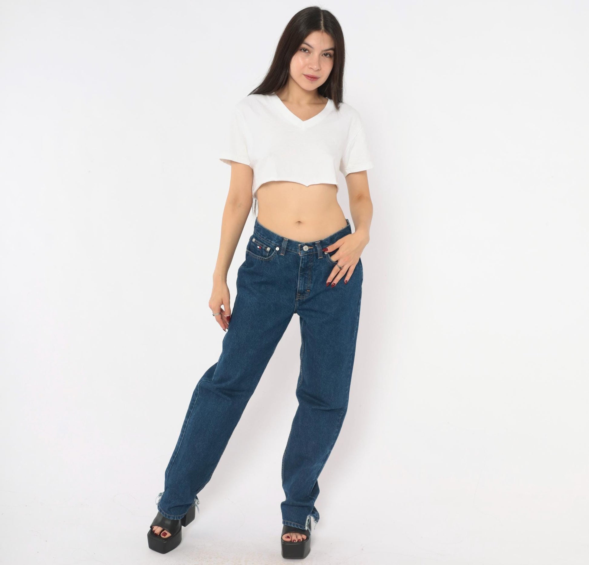 Tommy Hilfiger Dark Wash Straight Leg High Rise Mom Jeans Medium M