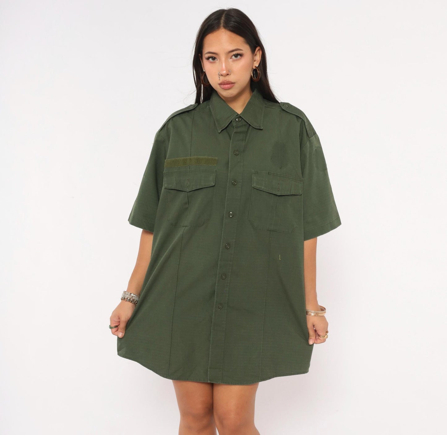 90s Camco Military Shirt Olive Green Button-Up Utility Epaulette Extra Large