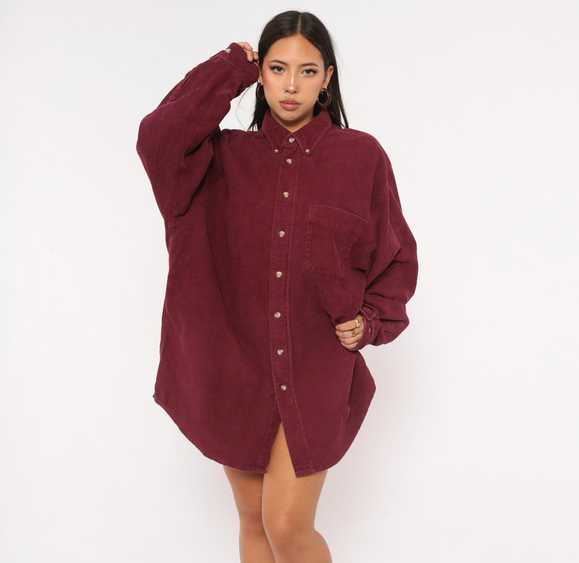 90s Fargo Clothing Burgundy Corduroy Button-Down Shirt Long Sleeve Large L