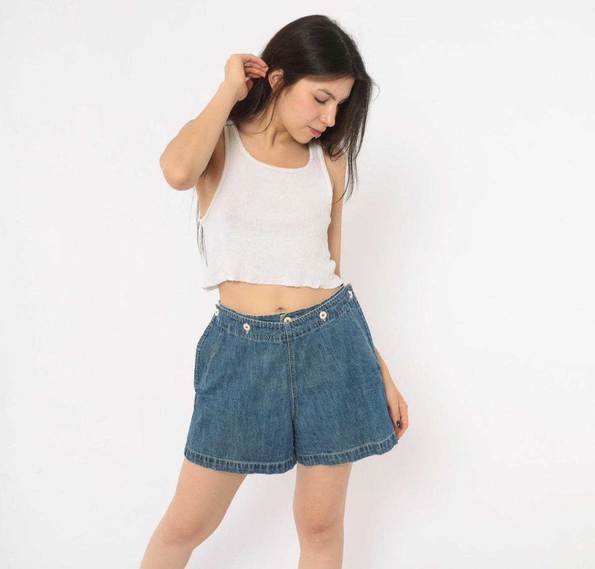 Y2K Ralph Lauren Denim Shorts Blue High Waist Cotton Medium M