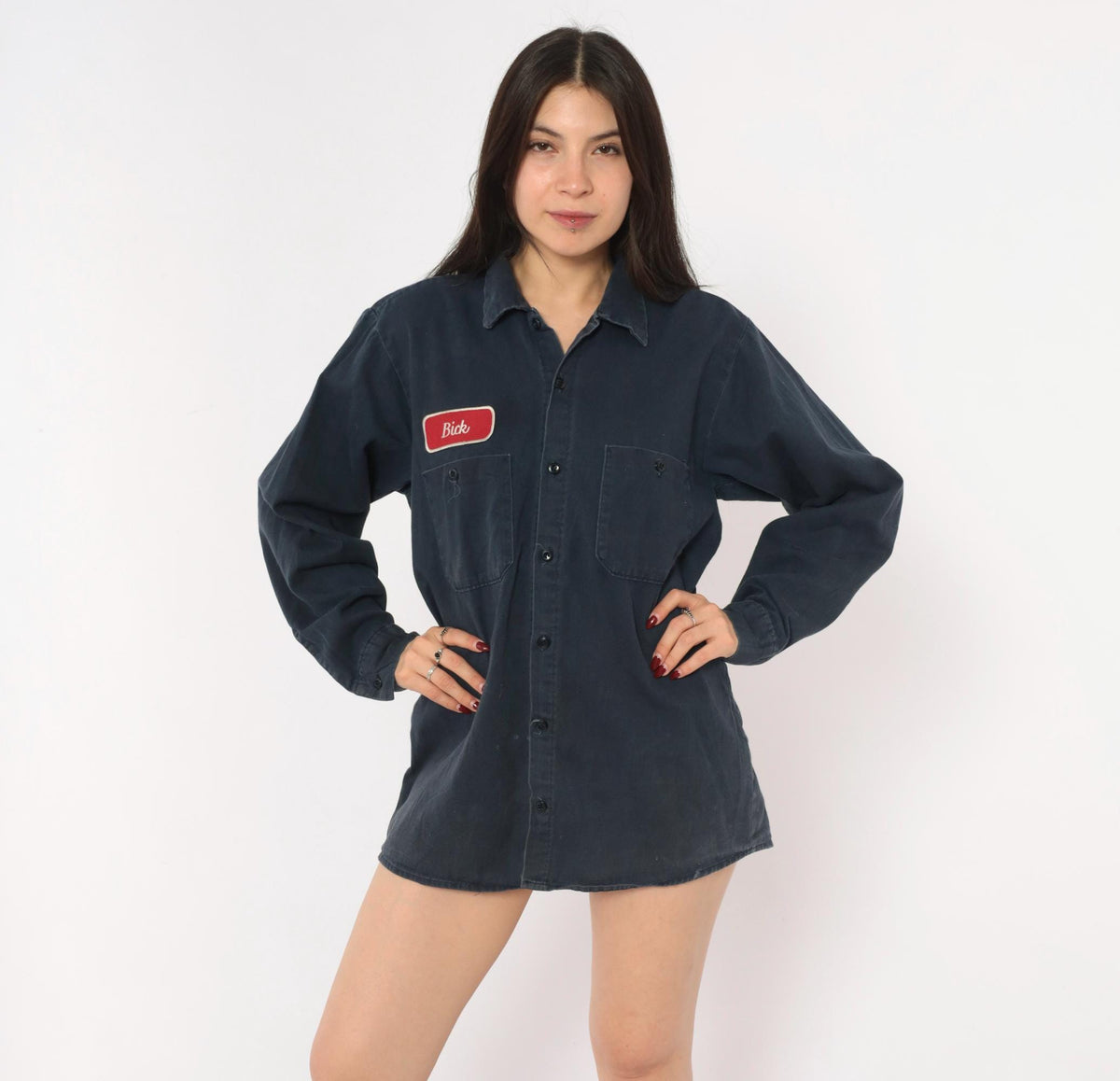 90s Cintas Navy Work Shirt Name Patch Button Front Medium