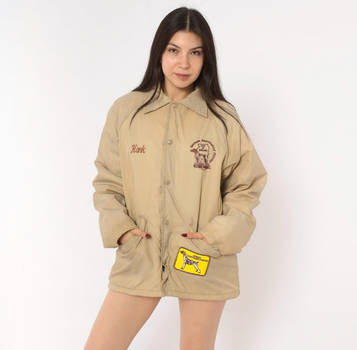 80s Auburn Sportswear Coach Jacket Tan Pointer Club Embroidered Hank Medium