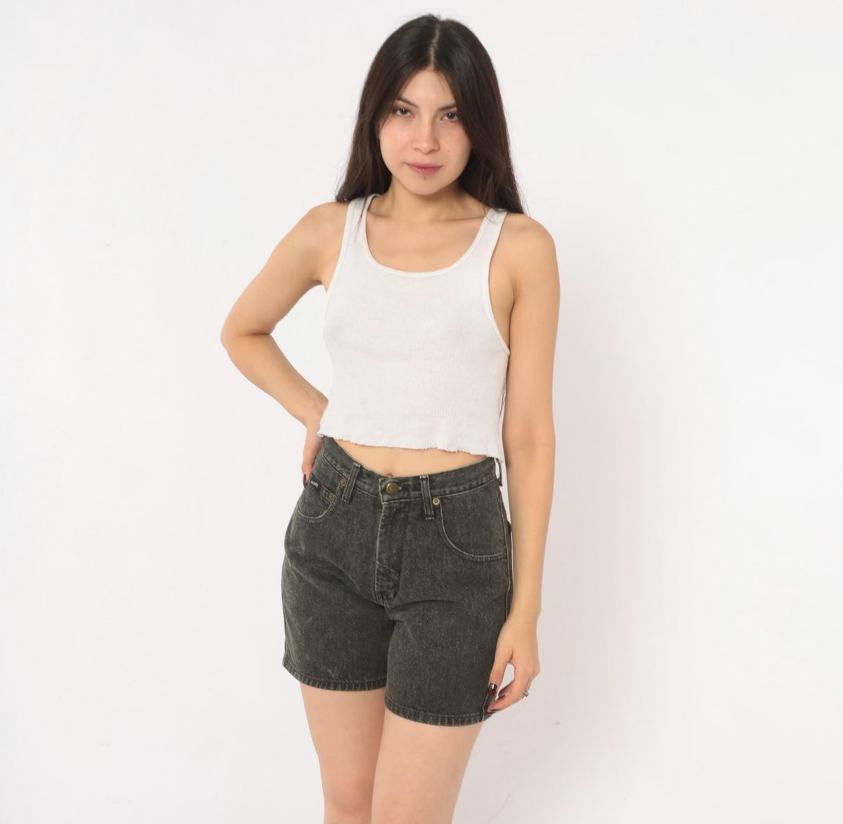 90s Guess Jeans Black Denim Shorts High Waist Faded Wash Cotton Extra Small XS