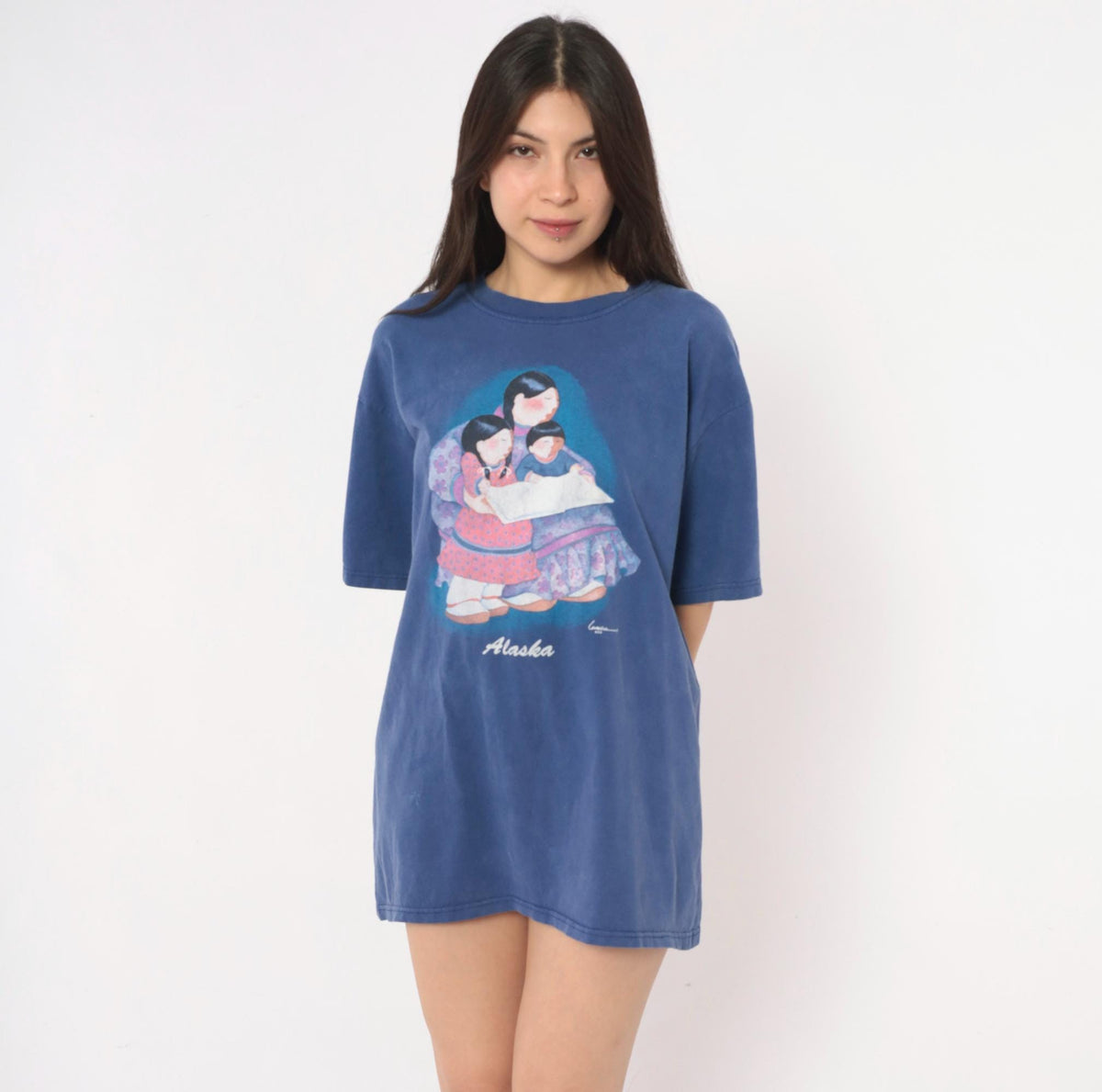 90s Anvil Alaska Graphic Tee Cobalt Blue Cotton Faded Print Extra Large