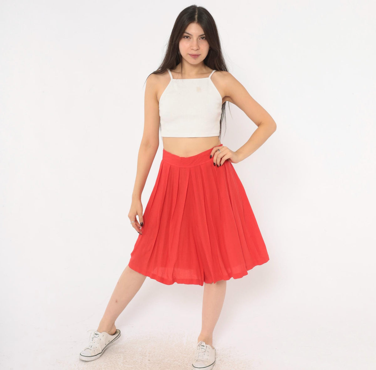 80s Sk & Company Red Culottes High Waist Pleated Wide Leg Shorts Large