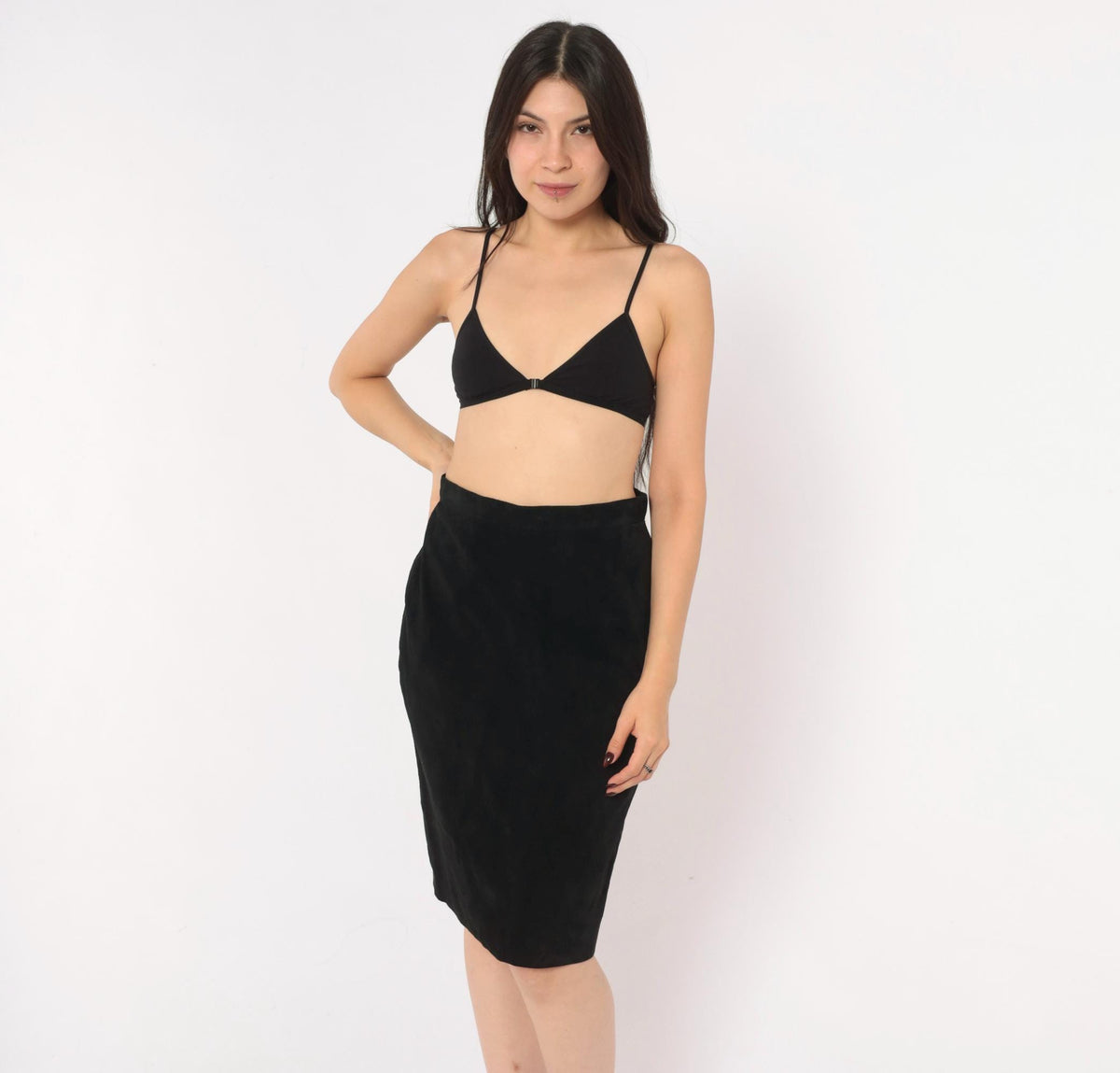 90s Evan Davies Black Suede Mini Skirt Pencil High Waist Small S
